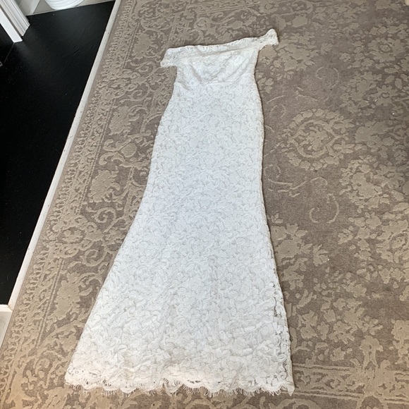 Lulus Romantic Heart White Lace Off the Shoulder‎ Dress prom bride-shower Small - Picture 10 of 14